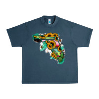 Midnight Navy Florida Map Sunflower Cactus Serape Urban Heavy Tee - RanaPortraitStore