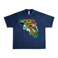 Navy Florida Map Sunflower Cactus Serape Urban Heavy Tee - RanaPortraitStore