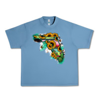 Pebble Blue Florida Map Sunflower Cactus Serape Urban Heavy Tee - RanaPortraitStore