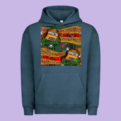 Christmas School Bus Seamless Pattern Urban Hoodie Designed By Bundleandbundleshop