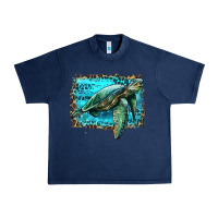 Navy sea turtle with background Urban Heavy Tee - Artiststas