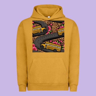 Flower Leopard School Bus Seamless Pattern Urban Hoodie Designed By Bundleandbundleshop