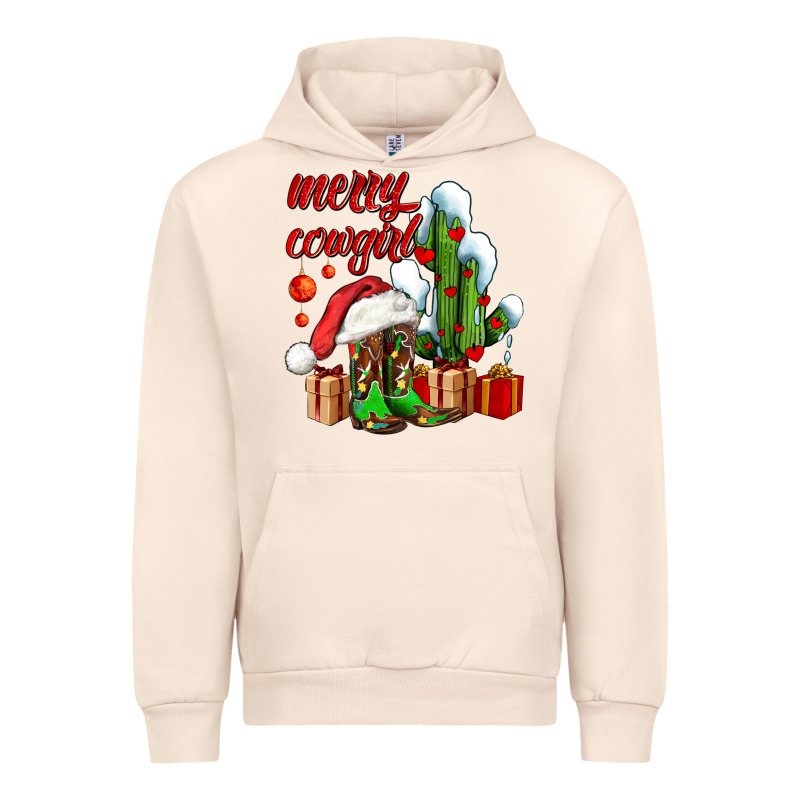 Merry Cowgirl  Boots And Cactus With Gifts Urban Hoodie by AdoDesignShop | Teevron