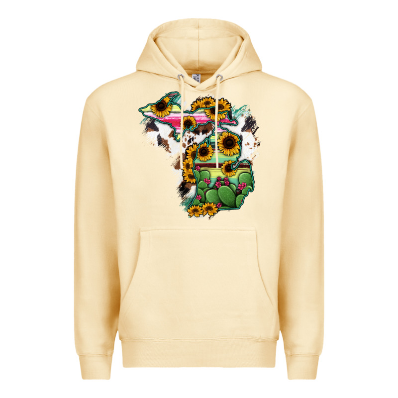 Cowhide Michigan Map Premium Hoodie by RanaPortraitStore | Teevron