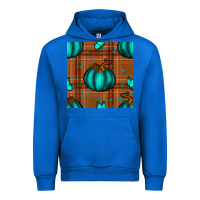 Cobalt turquoise pumpkin plaid seamless pattern Urban Hoodie - BundleAndBundleShop