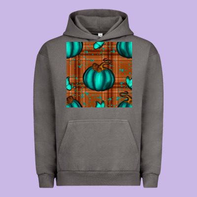 Turquoise Pumpkin Plaid Seamless Pattern Urban Hoodie Designed By Bundleandbundleshop