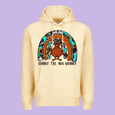 Gobble Till You Wobble Rainbow Premium Hoodie Designed By Jahusdesignshop