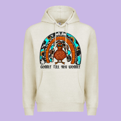 Gobble Till You Wobble Rainbow Premium Hoodie Designed By Jahusdesignshop