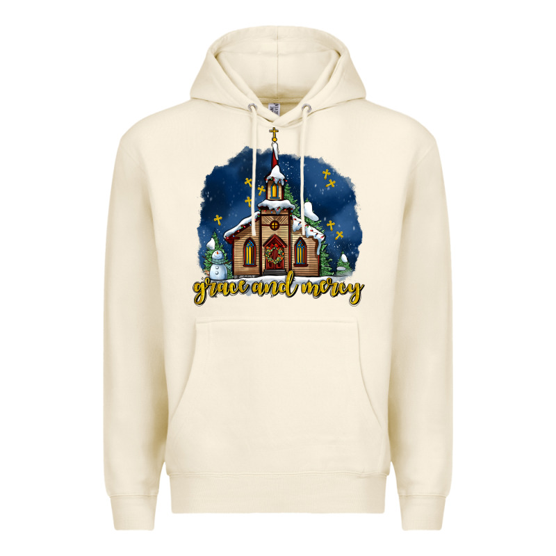 Christmas Church And Snow Grace And Mercy Premium Hoodie by AdoDesignShop | Teevron