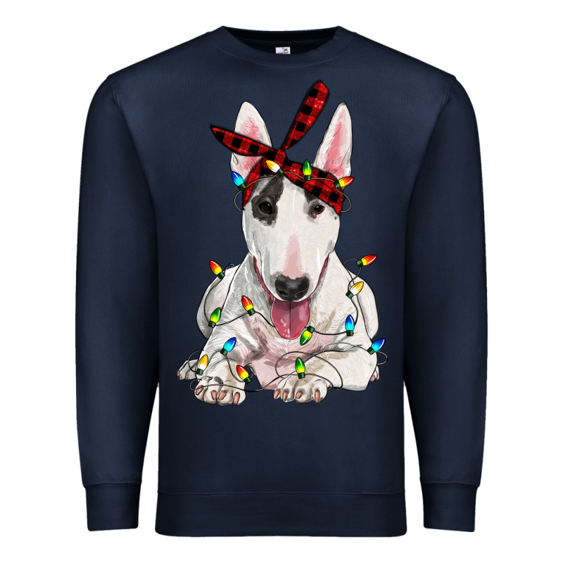 Bull Terrier With Christmas Lights Premium Sweatshirt by RanaPortraitStore | Teevron