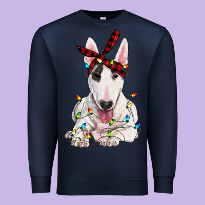 Bull Terrier With Christmas Lights Premium Sweatshirt Designed By Ranaportraitstore