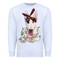 White bull terrier with christmas lights Premium Sweatshirt - RanaPortraitStore