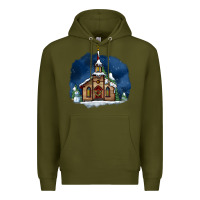Army Green Christmas church and snow Premium Hoodie - AdoDesignShop