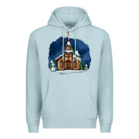 Blue Mist Christmas church and snow Premium Hoodie - AdoDesignShop