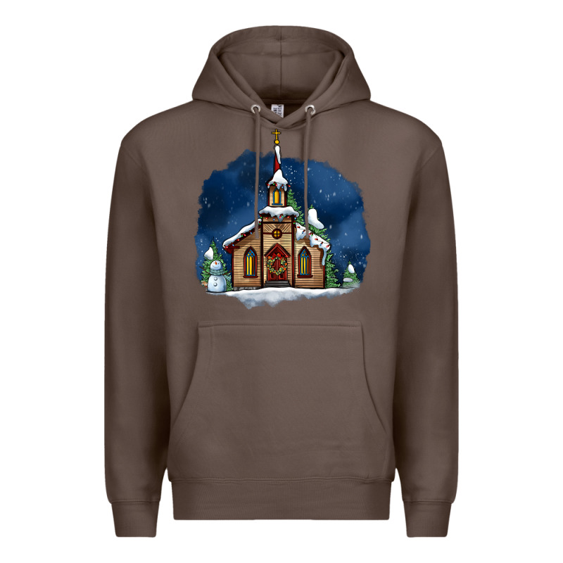 Christmas Church And Snow Premium Hoodie by AdoDesignShop | Teevron