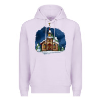 Lilac Christmas church and snow Premium Hoodie - AdoDesignShop