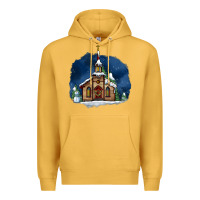 Mustard Christmas church and snow Premium Hoodie - AdoDesignShop
