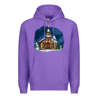 Purple Christmas church and snow Premium Hoodie - AdoDesignShop