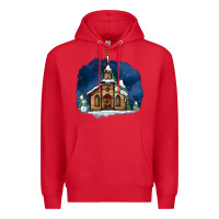 Red Christmas church and snow Premium Hoodie - AdoDesignShop