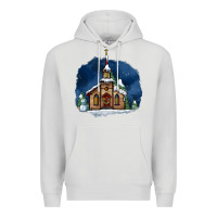 Dove Grey Christmas church and snow Premium Hoodie - AdoDesignShop