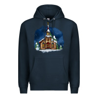 Navy Christmas church and snow Premium Hoodie - AdoDesignShop