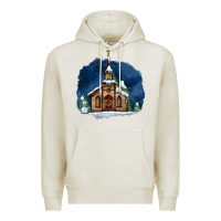Oatmeal Heather Christmas church and snow Premium Hoodie - AdoDesignShop