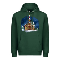 Sports Green Christmas church and snow Premium Hoodie - AdoDesignShop