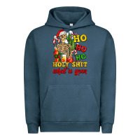 Pigment Midnight Navy Christmas ho ho ho holy shit what a year skeleton Urban Hoodie - AdoDesignShop