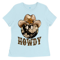 Baby Blue howdy smiley face Ladies Tee - BarkalooDesign