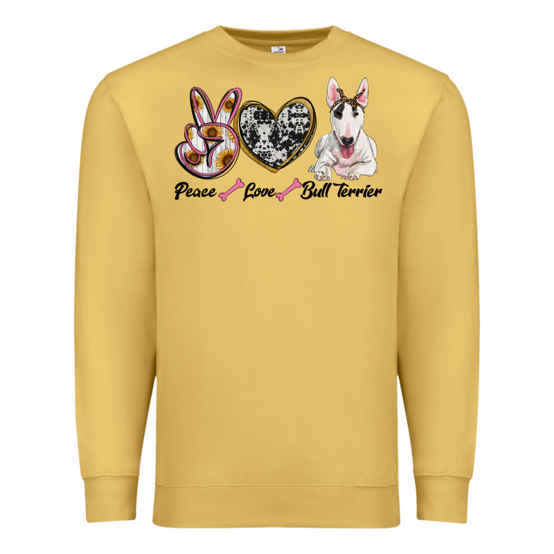 Peace Love Bull Terrier Premium Sweatshirt by RanaPortraitStore | Teevron