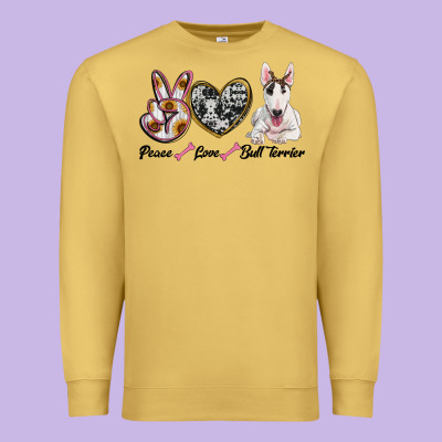 Peace Love Bull Terrier Premium Sweatshirt Designed By Ranaportraitstore