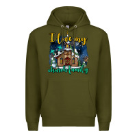 Army Green Christmas church and snow   ı love my church family Premium Hoodie - AdoDesignShop