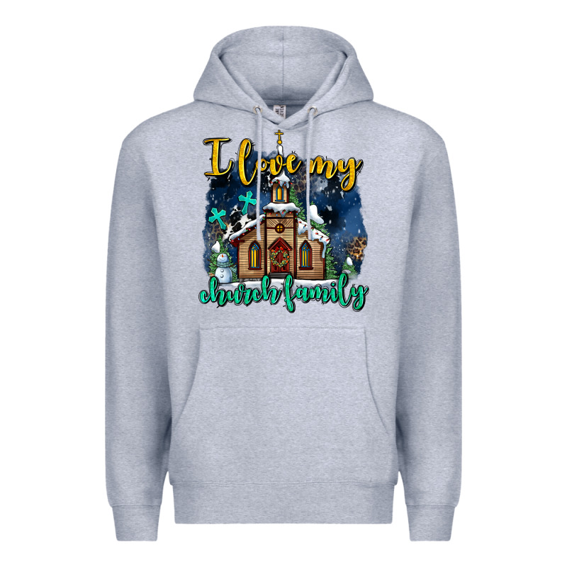 Christmas Church And Snow   ı Love My Church Family Premium Hoodie by AdoDesignShop | Teevron