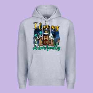 Christmas Church And Snow   ı Love My Church Family Premium Hoodie Designed By Adodesignshop