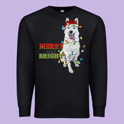 Merry And Bright White Shepherd Premium Sweatshirt Designed By Ranaportraitstore