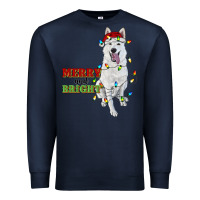 Navy merry and bright white shepherd Premium Sweatshirt - RanaPortraitStore