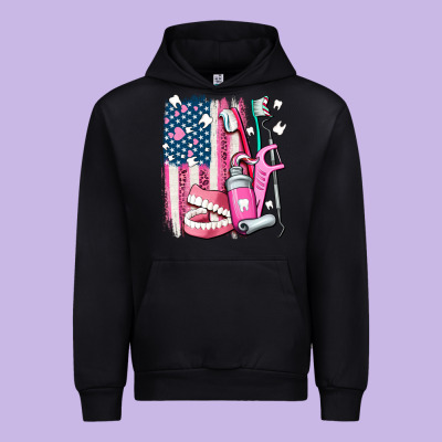 American Flag And Dental Elements With Teeth Urban Hoodie Designed By Adodesignshop