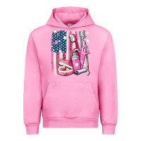 Fuchsia Pink American flag and dental elements with teeth Urban Hoodie - AdoDesignShop
