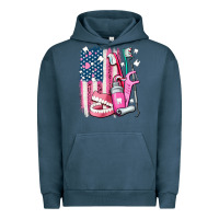 Pigment Midnight Navy American flag and dental elements with teeth Urban Hoodie - AdoDesignShop