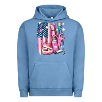 Pigment Pebble Blue American flag and dental elements with teeth Urban Hoodie - AdoDesignShop