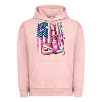 Pigment Salmon American flag and dental elements with teeth Urban Hoodie - AdoDesignShop