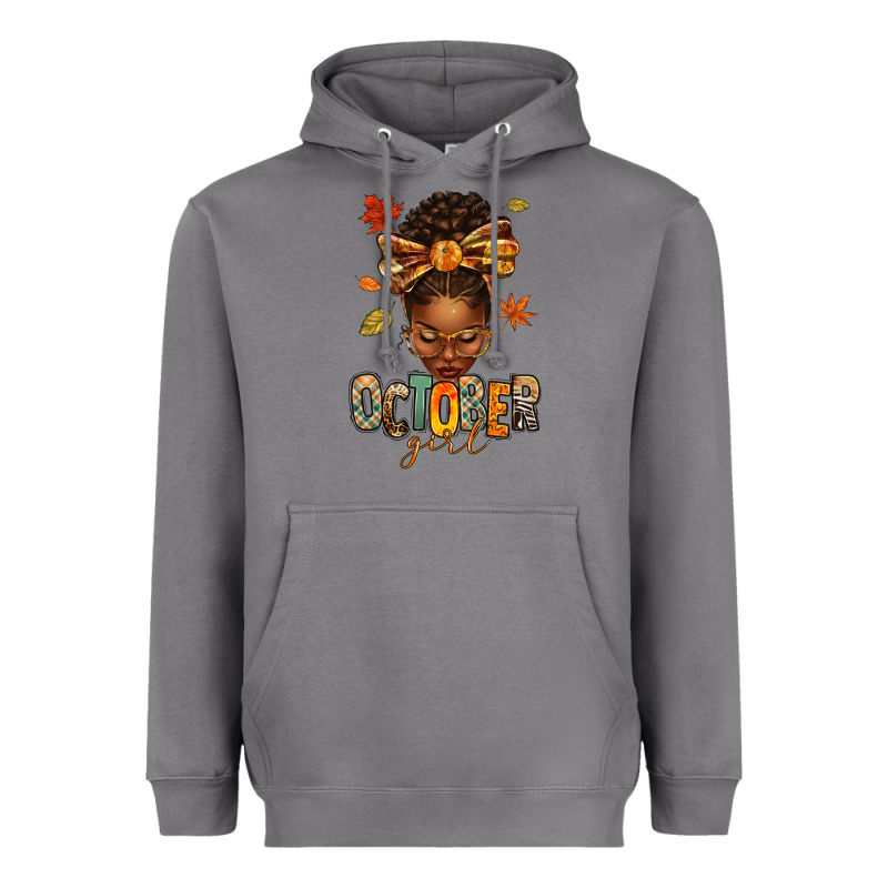October Girl Afro Woman Fall Heavyweight Hoodie by texasbilliewilder | Teevron