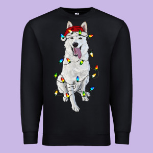 Christmas White Shepherd With Christmas Lights Premium Sweatshirt Designed By Ranaportraitstore
