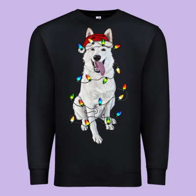 Christmas White Shepherd With Christmas Lights Premium Sweatshirt Designed By Ranaportraitstore