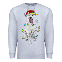 Heather Grey christmas white shepherd with christmas lights Premium Sweatshirt - RanaPortraitStore