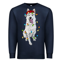 Navy christmas white shepherd with christmas lights Premium Sweatshirt - RanaPortraitStore