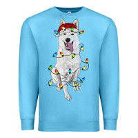 Ocean Blue christmas white shepherd with christmas lights Premium Sweatshirt - RanaPortraitStore
