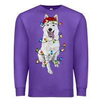 Purple christmas white shepherd with christmas lights Premium Sweatshirt - RanaPortraitStore