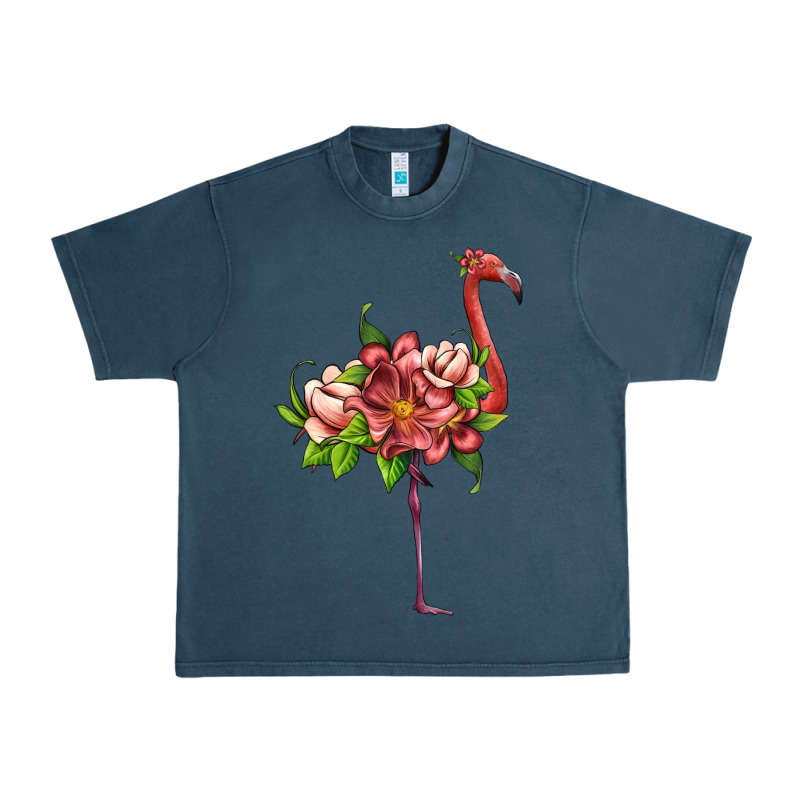 Flamingo With Tropical Flowers Urban Heavy Tee by Artiststas | Teevron
