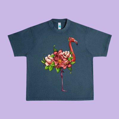 Flamingo With Tropical Flowers Urban Heavy Tee Designed By Artiststas